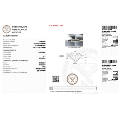 Diamante Certificato IGI   CT 0,30   F   VS 1