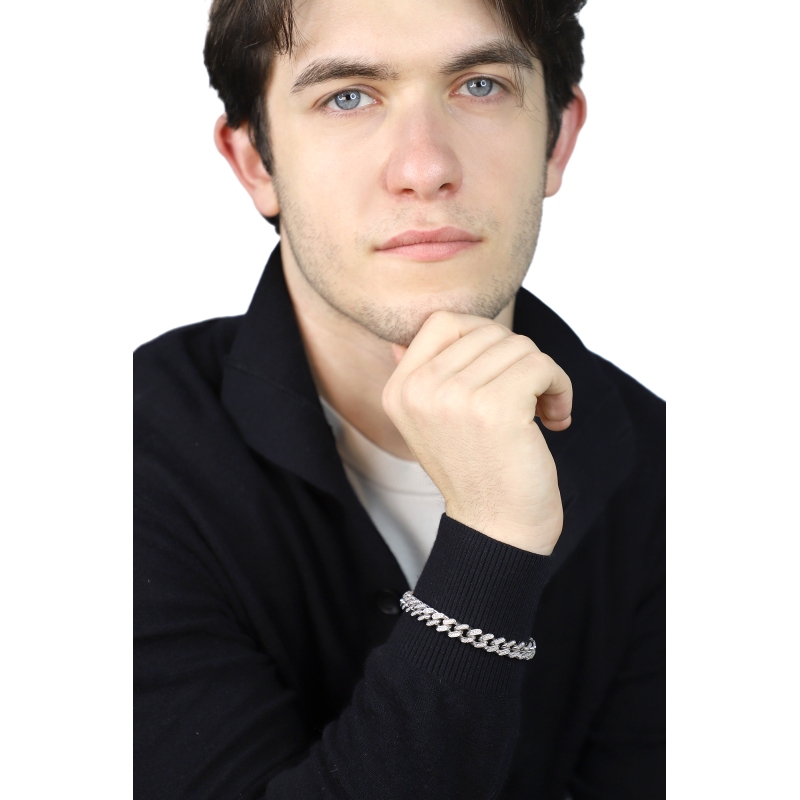 Bracciale cubanlink in oro bianco 750 con diamanti, 9 mm