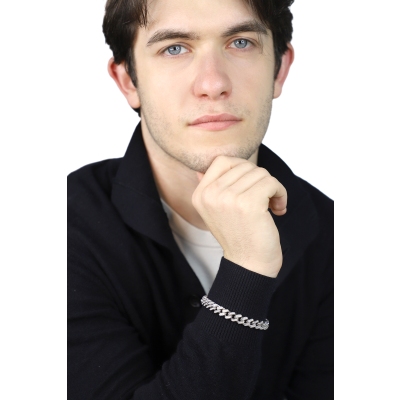 Bracciale cubanlink in oro bianco 750 con diamanti, 9 mm