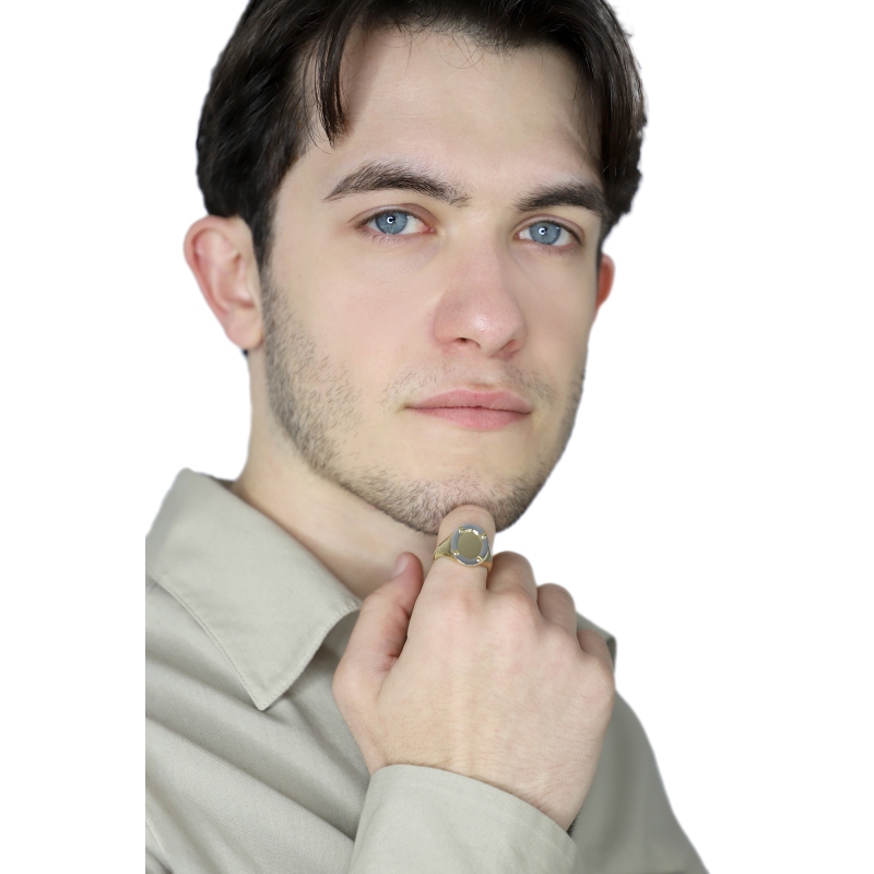 Anello ovale in oro bianco e oro giallo 18k lucido