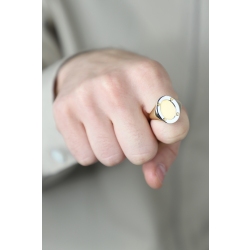 Anello ovale in oro bianco e oro giallo 18k lucido 2