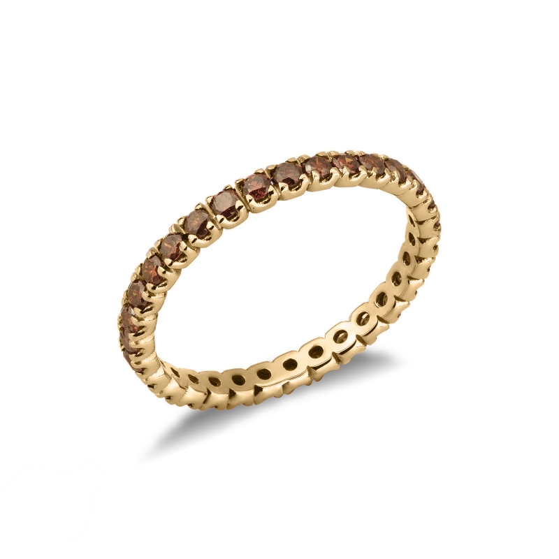Eternity ring with cognac diamonds in yellow gold 18k