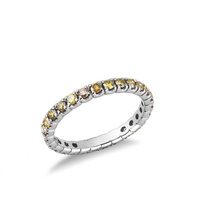 18k white gold eternity ring with yellow diamonds 