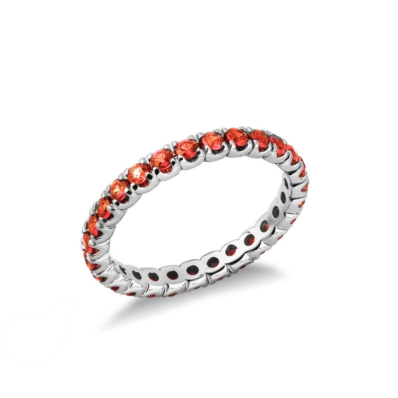 Eternity ring with orange sapphires in white gold 18k