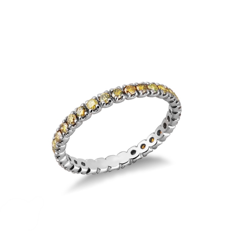 Eternity ring with yellow diamonds in white gold 18k