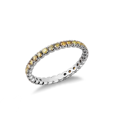 Eternity ring with yellow diamonds in white gold 18k