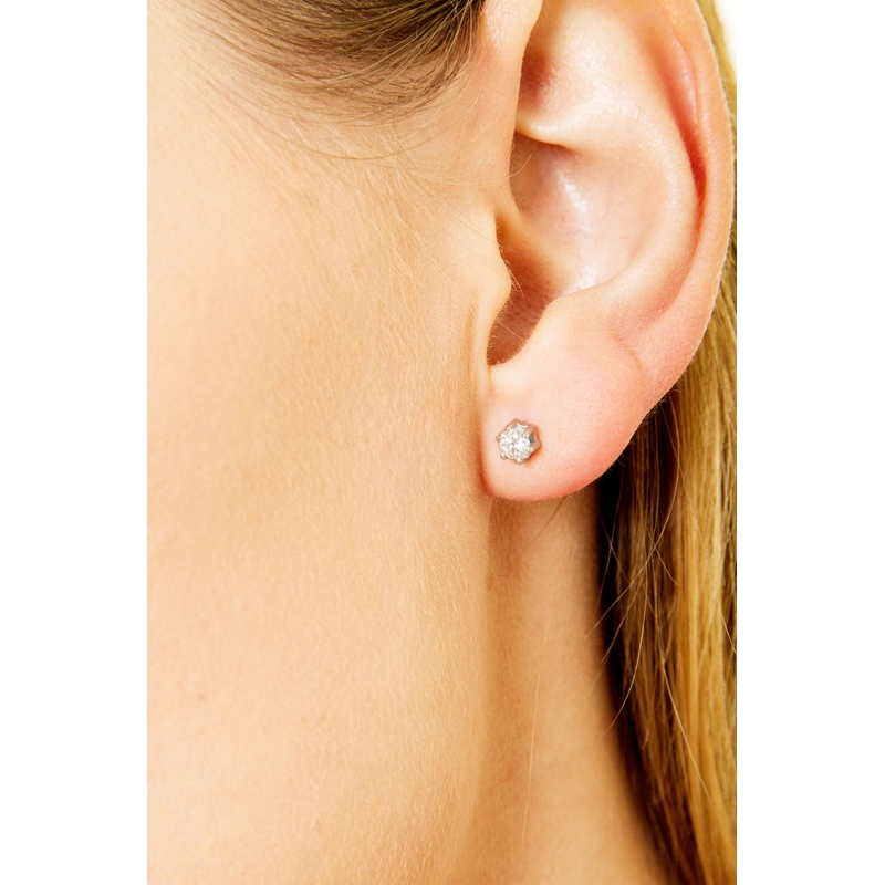 Mono orecchino in oro Bianco 18k a 6 griffe con diamante