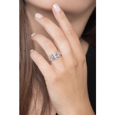 Anello Fascia frammenti in Oro bianco 18k con Acquamarina e Diamanti