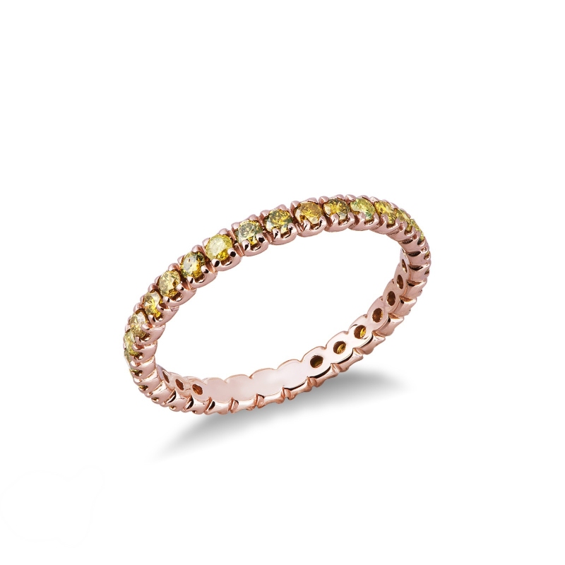 18k rosé gold eternity ring with yellow diamonds 