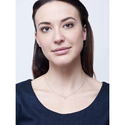 Collana punto luce rombo in oro bianco 18k con diamante, ct 0,10