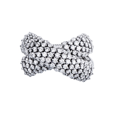 Anello a fascia incrocio in oro bianco 18k con diamanti