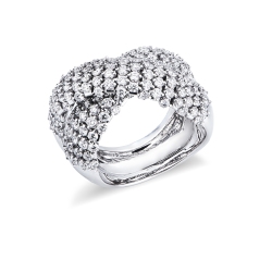 Anello a fascia incrocio in oro bianco 18k con diamanti