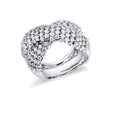 Anello a fascia incrocio in oro bianco 18k con diamanti