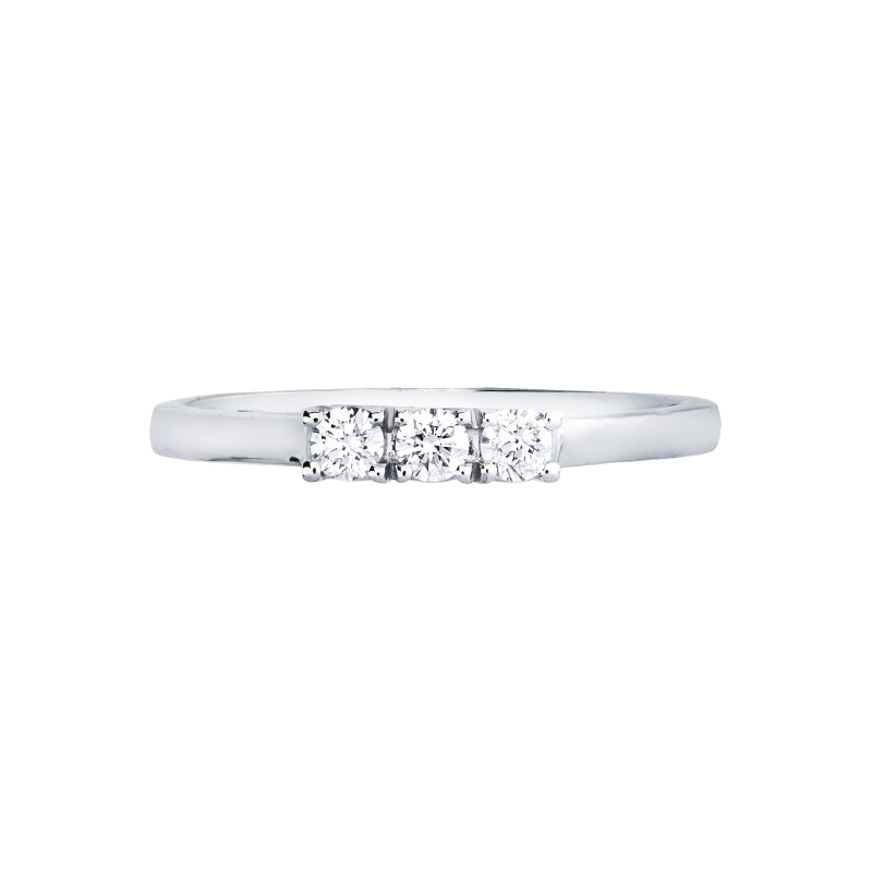 Anello trilogy lineare in oro bianco 750 con diamanti, 0.15 ct