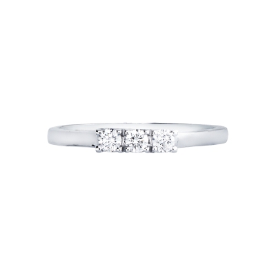 Anello trilogy lineare in oro bianco 750 con diamanti, 0.15 ct