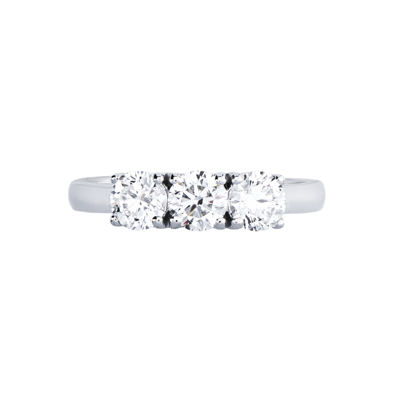 Anello trilogy lineare in oro bianco 750 con diamanti, 1.20 ct