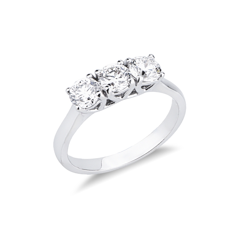 Anello trilogy lineare in oro bianco 750 con diamanti, 1.20 ct