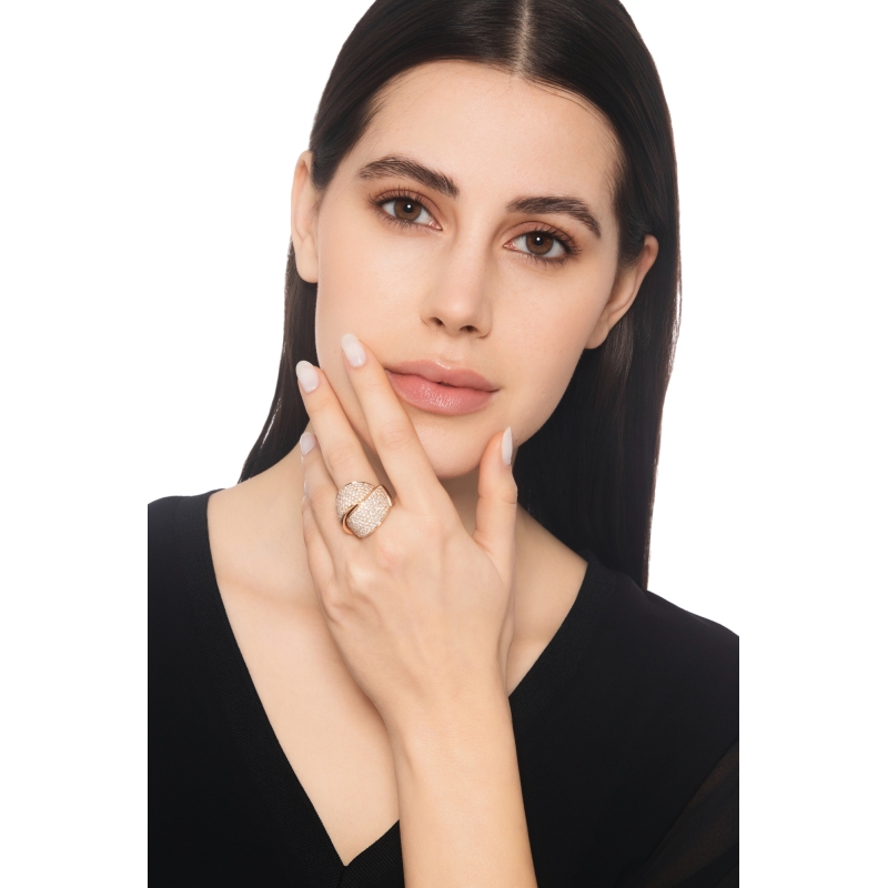 Anello incrocio fascia in oro rosa 18k con diamanti