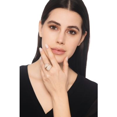 Anello incrocio fascia in oro rosa 18k con diamanti