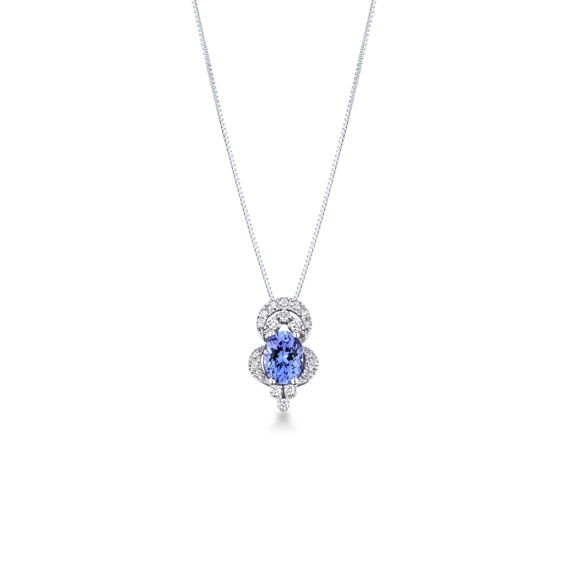 Collana in oro bianco 18k e ciondolo con tanzanite ovale e diamanti
