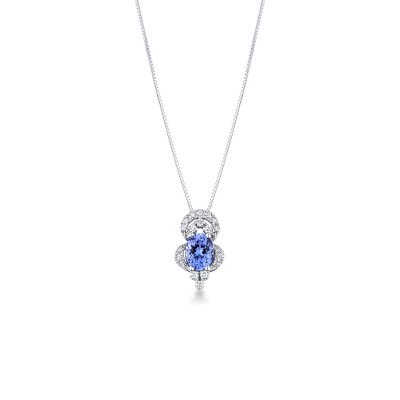 Collana in oro bianco 18k e ciondolo con tanzanite ovale e diamanti