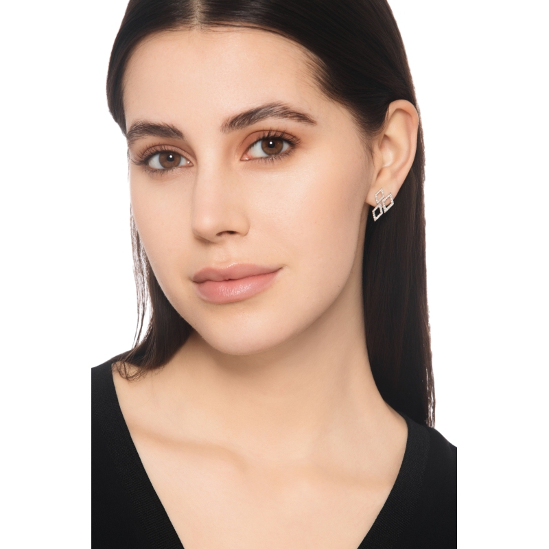 Orecchini 3 rombi in oro bianco 18k con diamanti