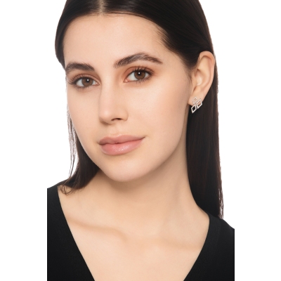 Orecchini 3 rombi in oro bianco 18k con diamanti