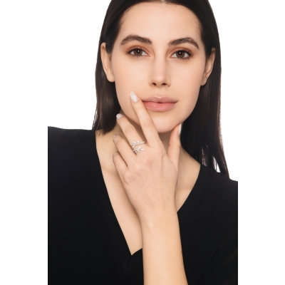 Contrarié ring in white gold 18k with twigs in diamonds
