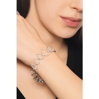 Bracciale fantasia goccia in oro bianco 18k con diamanti