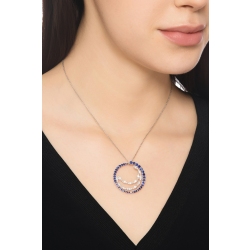 18k white gold necklace with pendant in blue sapphires and diamonds 2