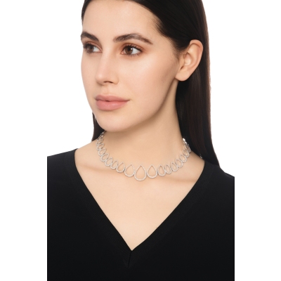Girocollo fantasia goccia in oro bianco 18k con diamanti