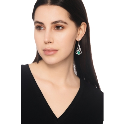 18k white gold drop earrings with diamonds and emeralds 