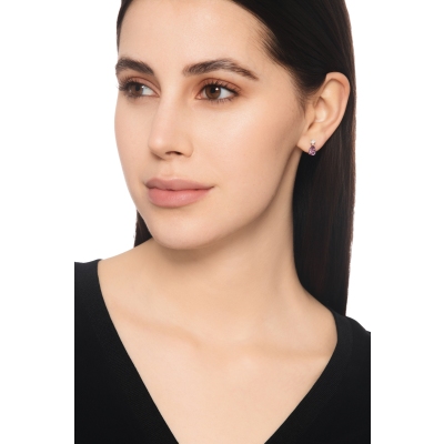 Earrings in white gold 18k with amethyst pear cut and diamonds, 7x5 mm