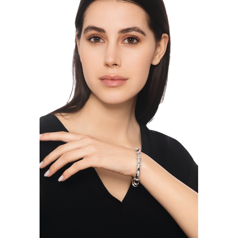 Bracciale elastico design in oro bianco 18k con file in diamanti