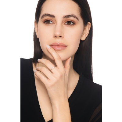 Anello trilogy lineare in oro bianco 750 con diamanti, 0.15 ct