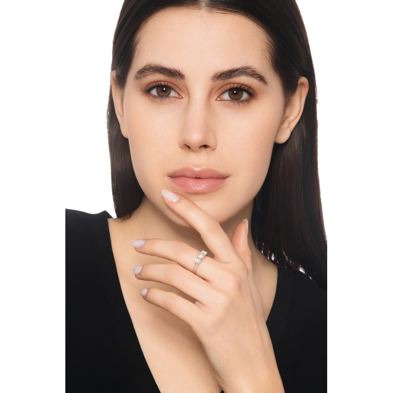 Anello trilogy lineare in oro bianco 750 con diamanti, 1.20 ct