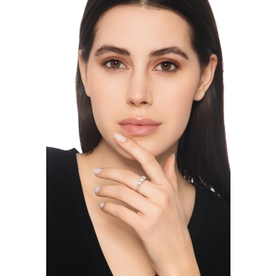 Anello trilogy lineare in oro bianco 750 con diamanti, 1.20 ct