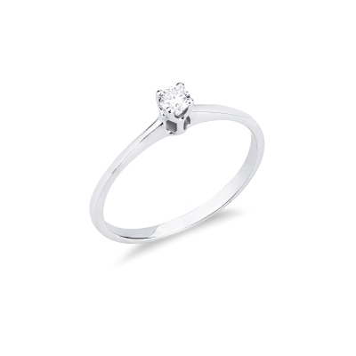 Anello solitario Essenza oro bianco 18k 0,10 ct