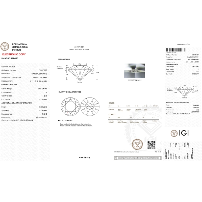 Diamante Certificato IGI   CT 0,90  F   SI 1
