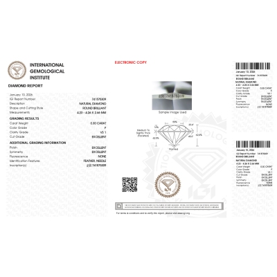 Diamante Certificato IGI   CT 0,30   F   VS 1