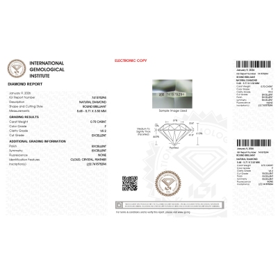 Diamante Certificato IGI   CT 0,70   F   VS 2