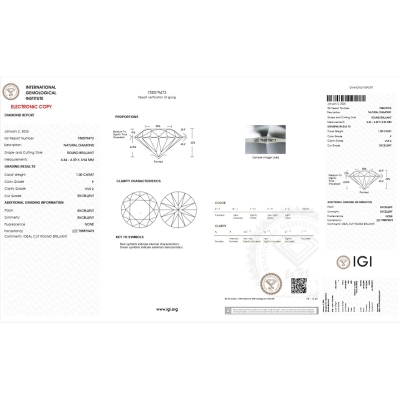 Diamante Certificato IGI   CT 1,00   F   VVS 2