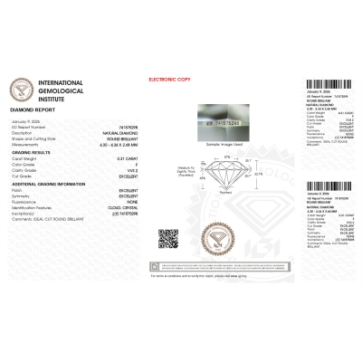 Diamante Certificato IGI   CT 0,31   F   VVS 2