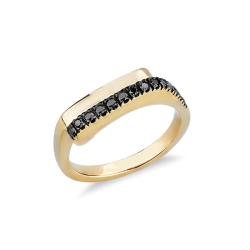Woman bypass black diamond ring 18kt yellow gold