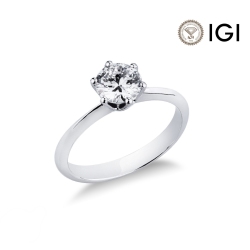 Anello solitario a 6 punte in oro bianco 18k con diamante, ct. 0,90