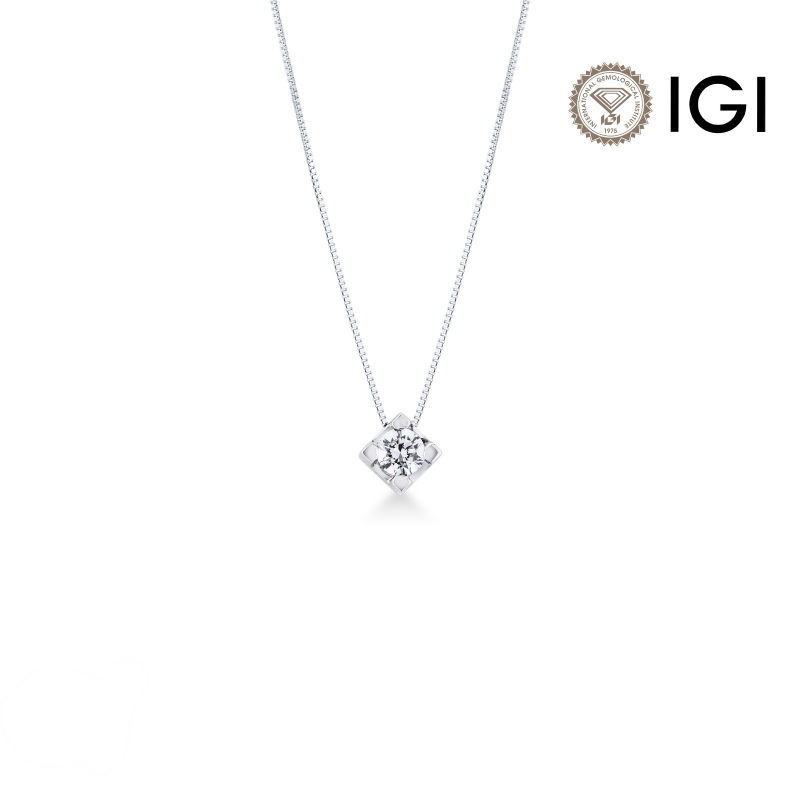 Collana punto luce in oro bianco 18k con diamante di 1.00 ct