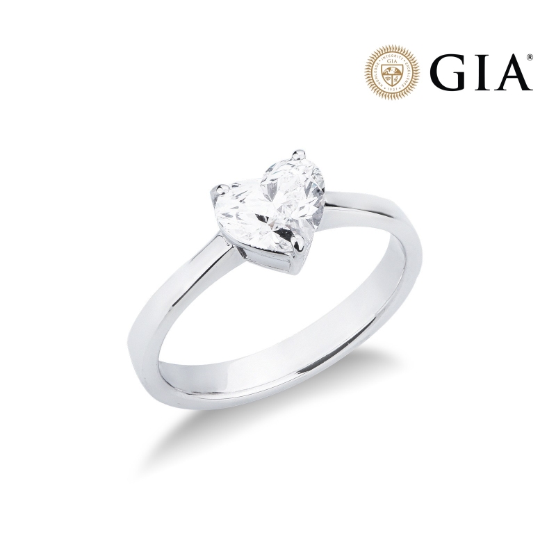 Anello con diamante taglio cuore 1.00ct GIA in oro bianco 18k