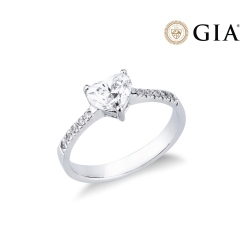 Anello con diamante taglio cuore 1.00ct GIA in oro bianco 18k