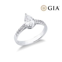 Anello con diamante taglio goccia 1.00ct GIA in oro bianco 18k