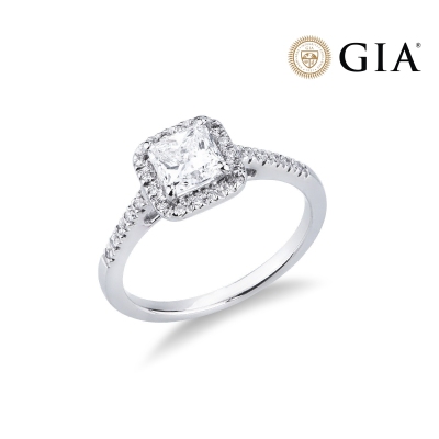 Anello con diamante taglio princess 1.00ct GIA in oro bianco 18k